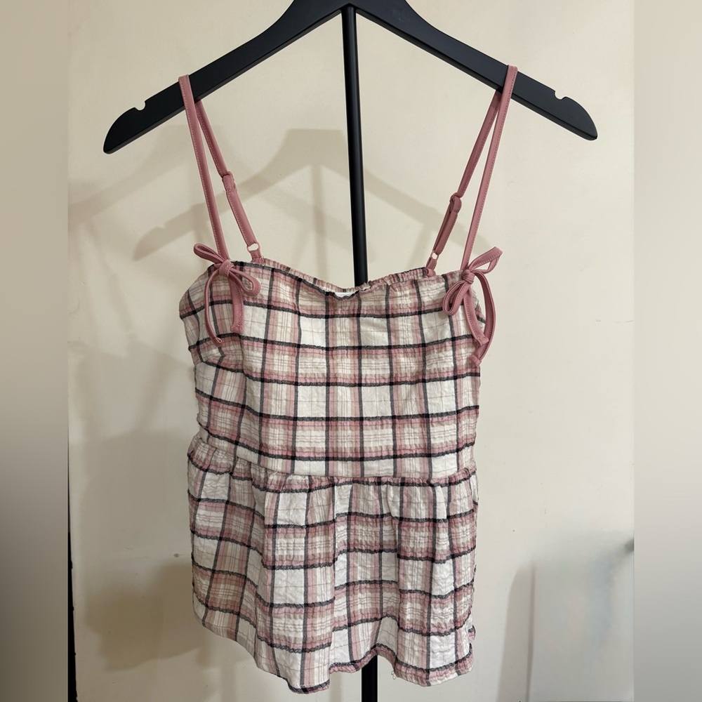 NWT Planet Heart Juniors Medium Pink Plaid Camisole Top with adjustable straps